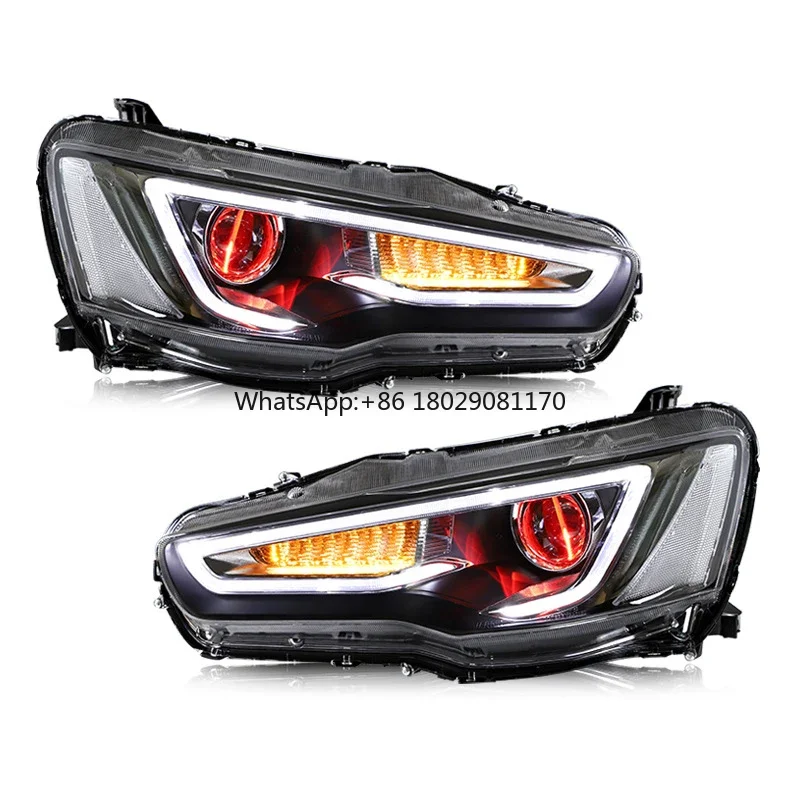 Led Koplamp Auto Koplampen Montage Gerookt Achterlicht Geheel Zwart Koplamp Met Demon Ogen Voor Mitsubishi Lancer/Evo X 08-17