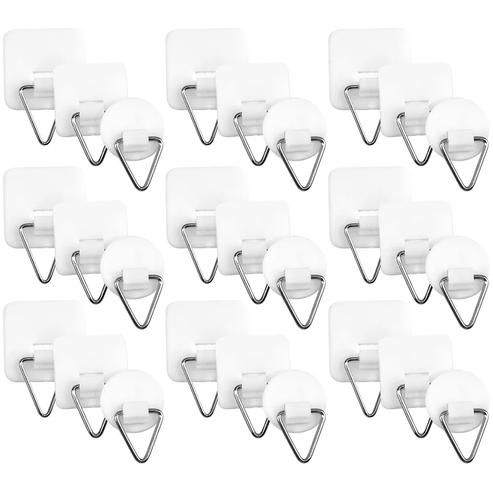 

60 pcs Wall Plate Hangers Removable Adhesive Hooks for Photo Frames White Plastic Durable Display Plates Mounting Accessories