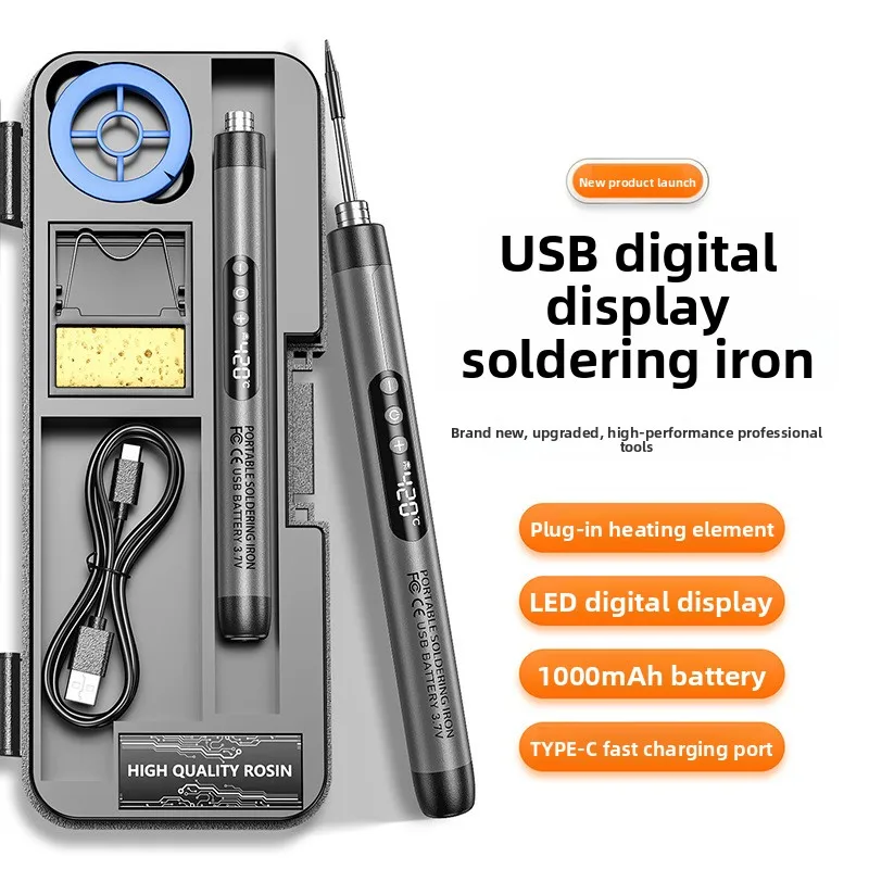 Portable Wireless Soldering Iron, USB Rechargeable Digital Display, 1000mAh Lithium Inner Heating Home Repair