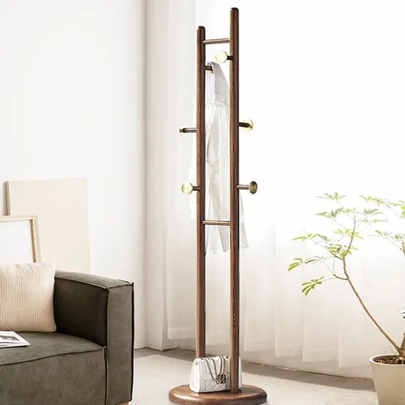 All solid wood double pole hanger floor walnut coat rack simple