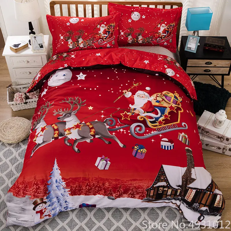 Christmas Santa Claus Print Bedding Set 3Pcs Duvet Cover Pillowcase Twin Full Comforter cover Bed Gift For Kid Children