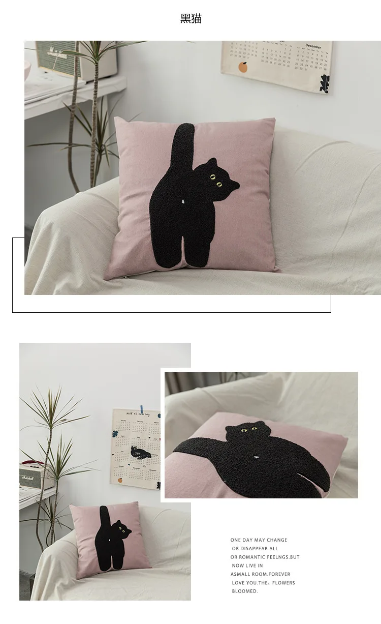 Ins Katze Kissen Dreidimensionale Stickerei Dekorative Kissenbezug Sofa Hause Und Dekoration Kissen Wohnzimmer Kissenbezug – Detail 5