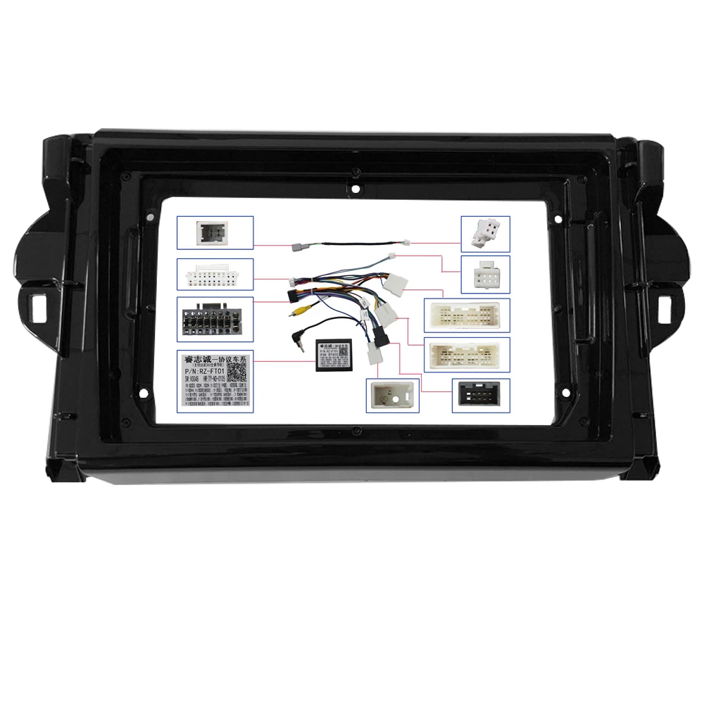 Car Radio Fascia Frame For Toyota Fortuner SW4 2015-2021 9 inch 2DIN Stereo Panel Wiring Harness Power Cord Cable Adapter Canbus