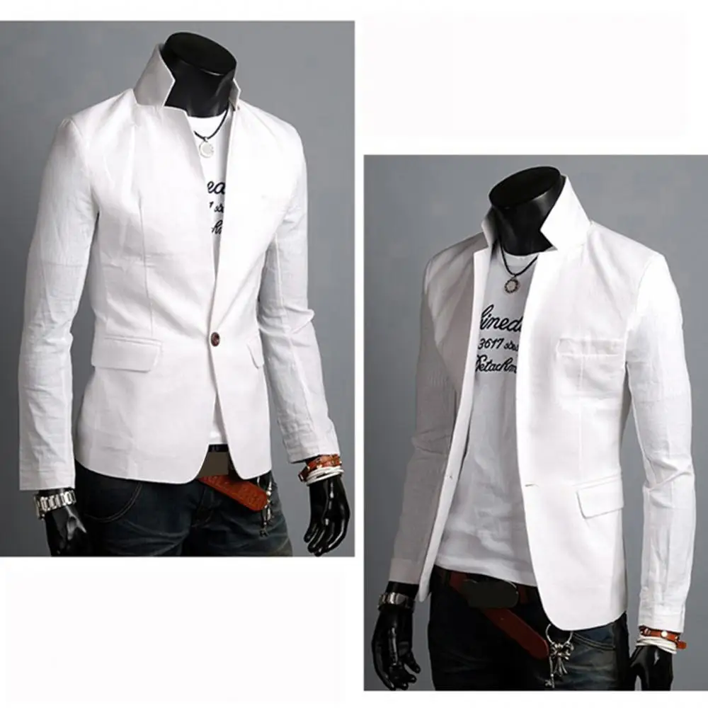 Pockets Solid Color Lapel Collar Business Blazer Autumn Men Coat Blazer Button Decor Business Blazer