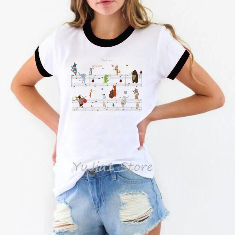 

Musical Note Zoo Animals Print Harajuku Kawaii Tshirt Cute Summer Top Woman Clothes Funnny T Shirts White Lovely Graphic Tees