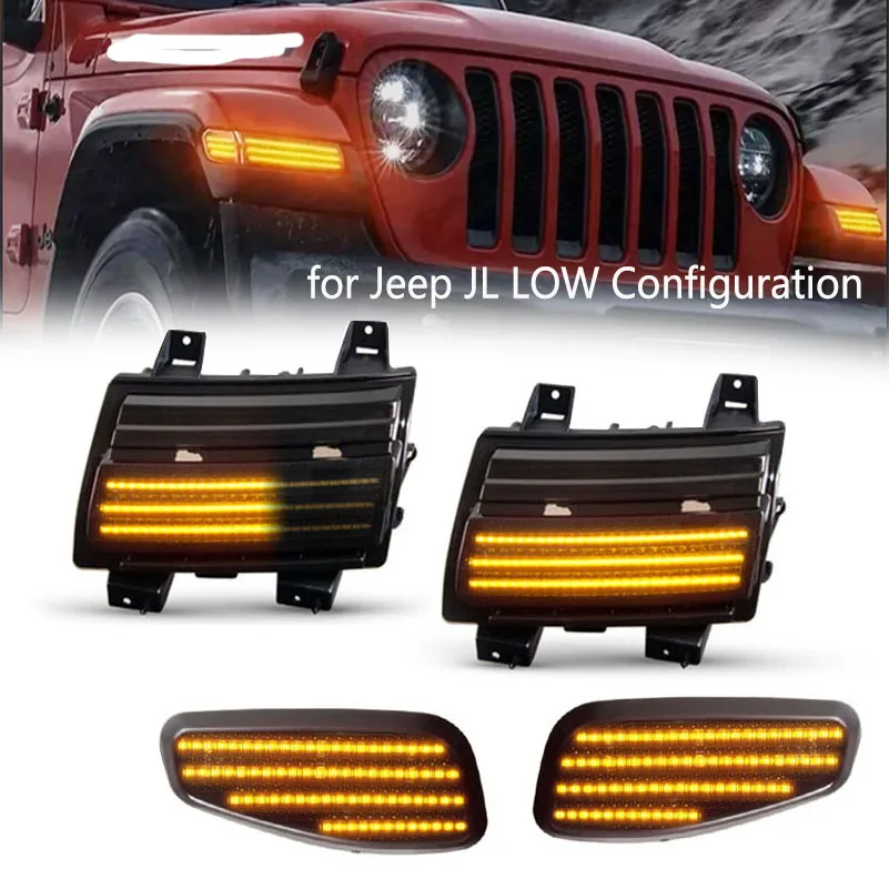 2x LED Sequential Blinker Front Bumper Side Marker Light DRL for Jeep Wrangler JL 2018-2019LOW Configuration.