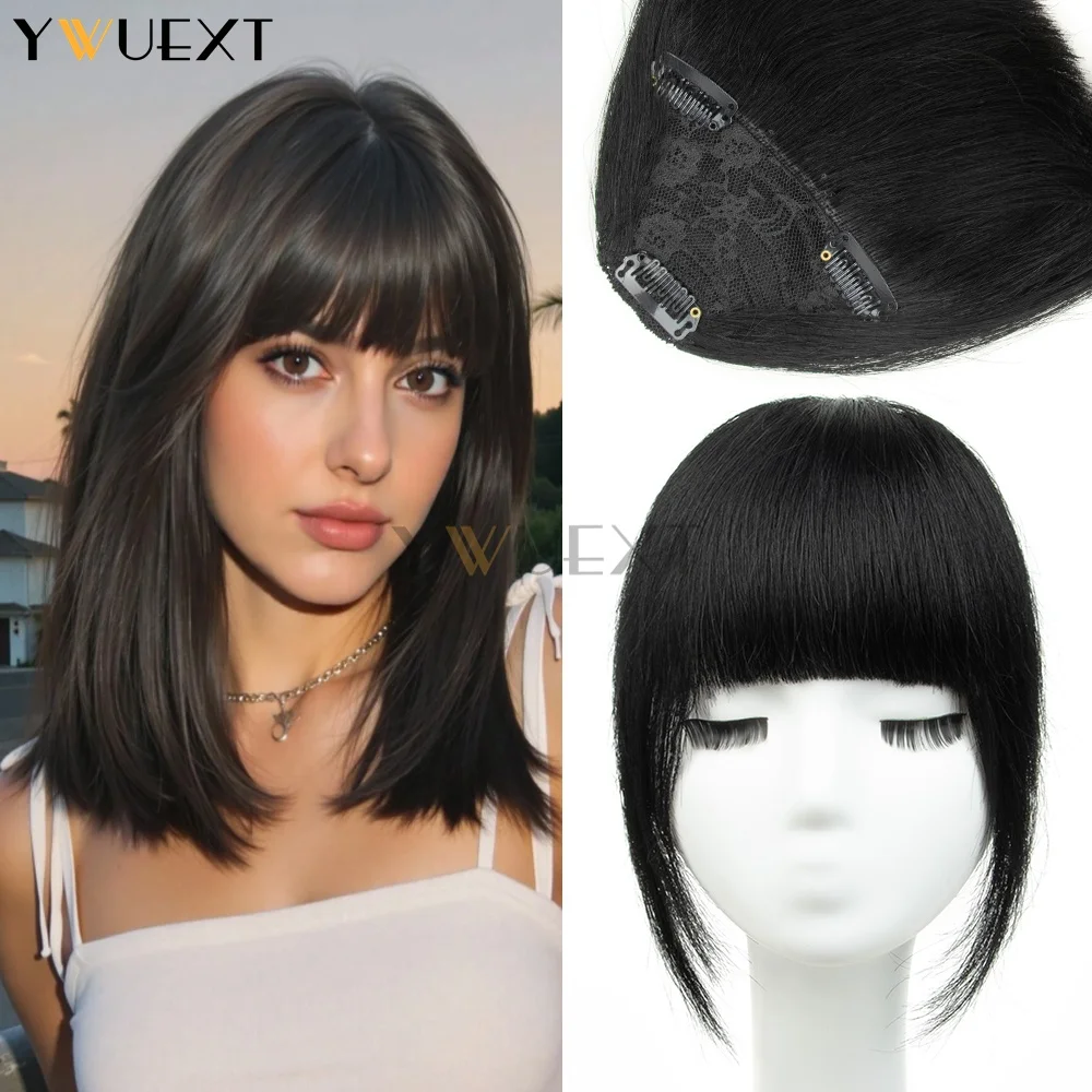 

Настоящие человеческие волосы с челкой, 3 заколки в прямых волосах, 8 дюймов, машинное наращивание волос Remy, 20 г/шт. для женщин