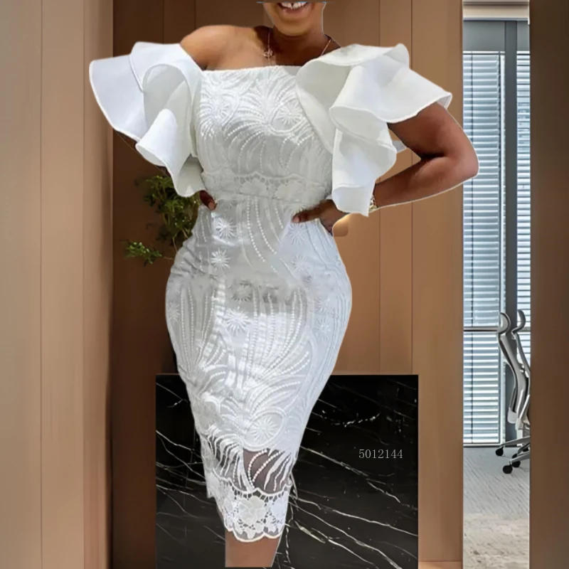 

Dashiki African Dresses For Women Dress Slim 2021 Summer Spring Sexy Cut Out Ruffles Dresses Women Party Office Midi Vestidos