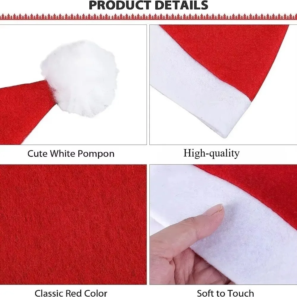 20pcs Disposable Non-Woven Fabric Santa Claus Hat Photo Prop Red Christmas Hat Unisex Size Holiday Costume Hat Christmas Party