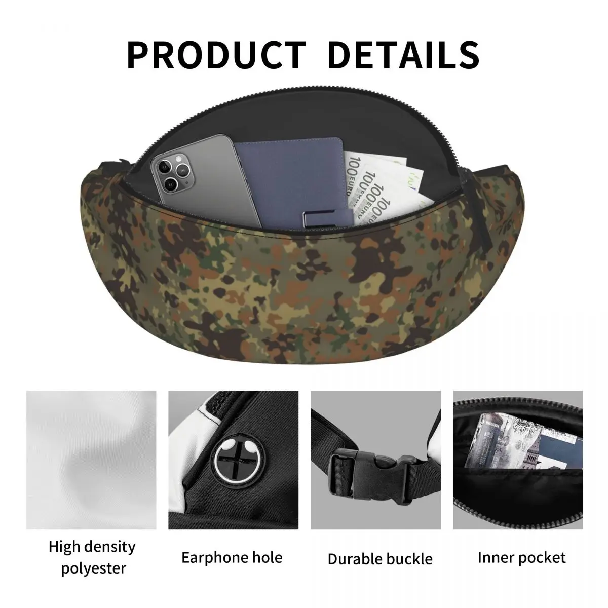 Custom Casual Flecktarn Camo Fanny Pack for Traveling Men Women Military Army Camouflage Crossbody Waist Bag Phone Money Pouch