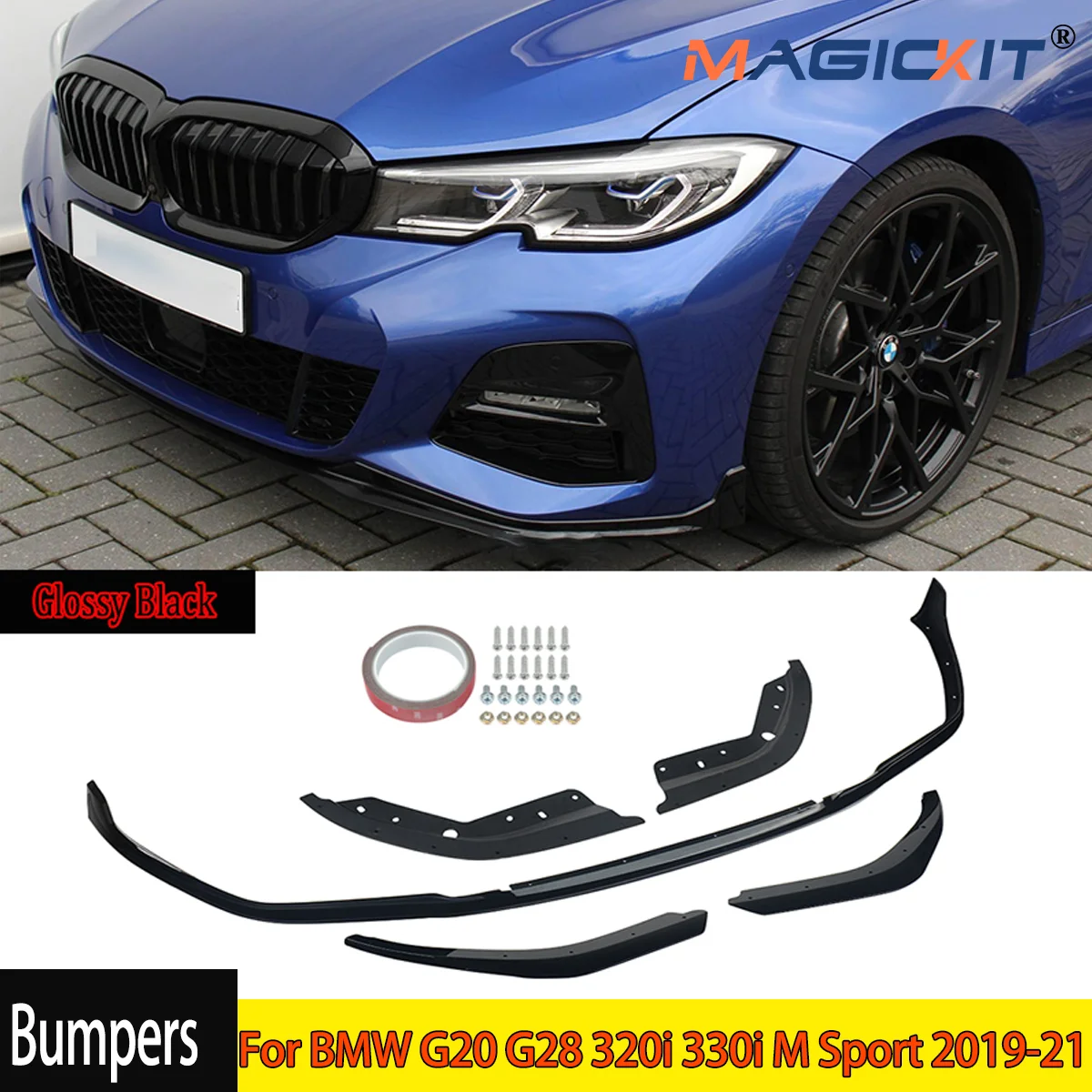 For BMW G20 G28 320i 330i M Sport 2019-21 Front Bumper Splitter Lip Gloss Black