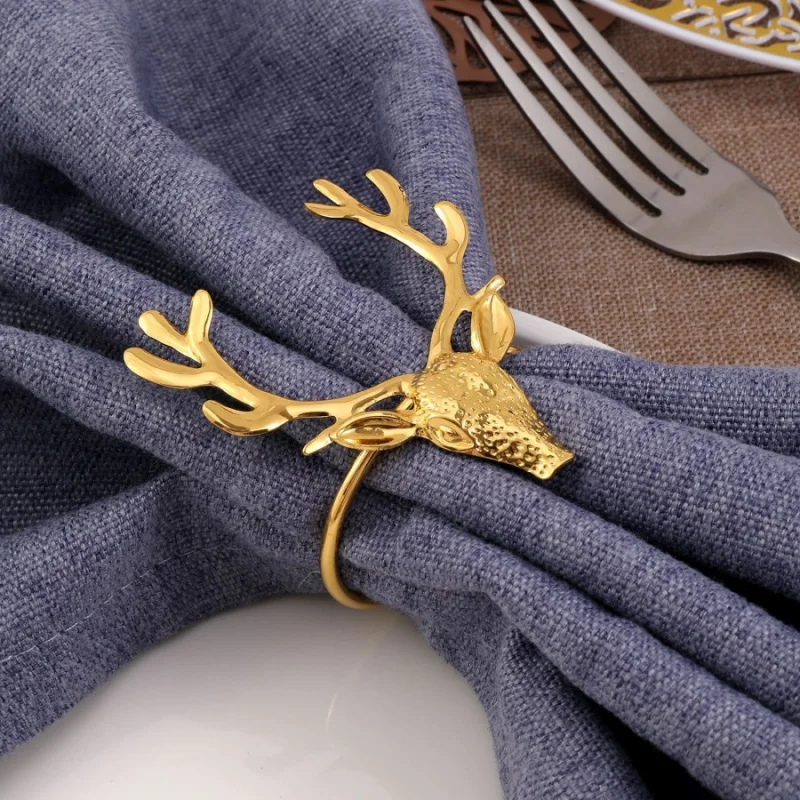 2pcs Wedding Elk Napkin Buckle Metal Gold Deer Tissue Ring Festival Party Table Decoration Ornament