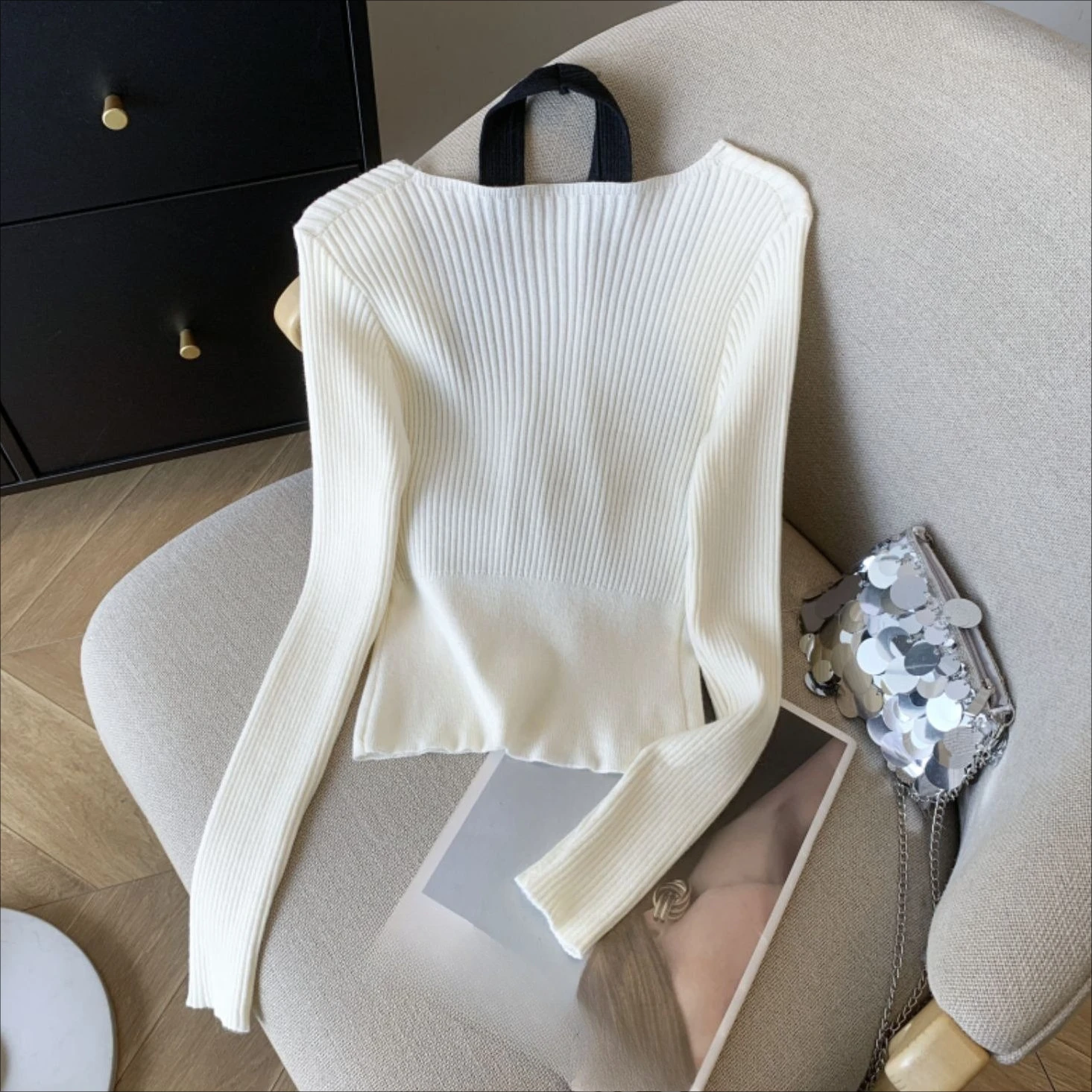 Women Sweaters Two Pieces Halter Vintage Short Pullovers Korean Fashion Autumn Winter Color Block Slim Fit Pull Femme