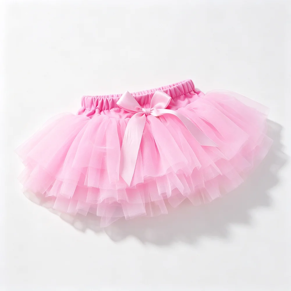 Baby Girl Tulle Skort  Built‑in Shorts Tutu Skirt With Satin Bow Little Princess Layered Mesh Skirt Party Dance Photo Costume