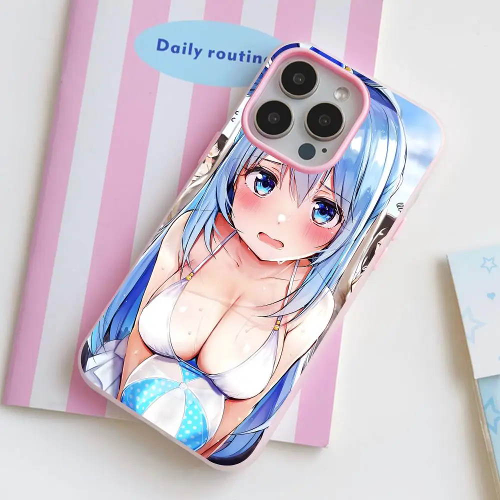 

Konosuba Aqua Phone Case for iPhone 17 16 15 14 13 12 11 Air Pro Max Plus Jelly Double layer Pink Cover