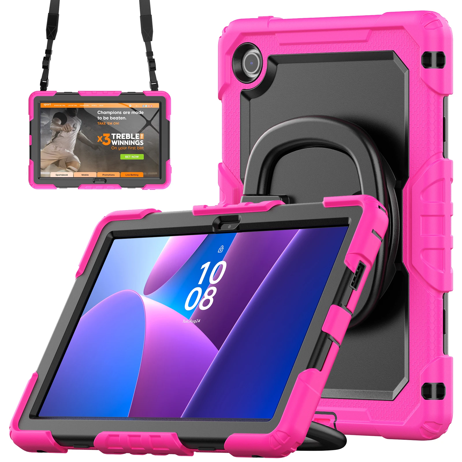 Voor Lenovo Tab 10.1 (2025) TB-311XU / Tab TB311FU standaardbehuizing pc + siliconen tablethoes met schouderriem - oranje