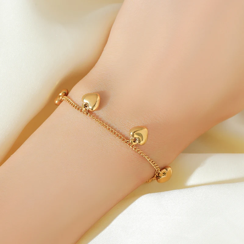 GANPUP 316L Edelstahl Metall Herz Armband Für Frauen Mode Exquisite 18K Gold Überzogene Wasserdichte Handgelenk Kette Schmuck – Detail 4