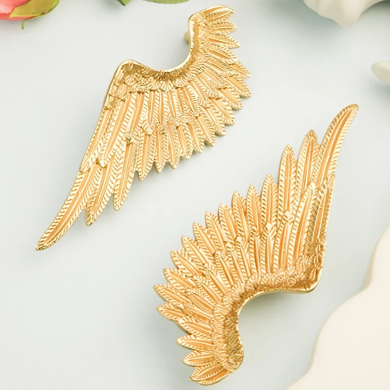 European Style Light Luxury Creative Golden Angel Wings Brass Handle Solid Cabinet Handle Wardrobe Drawer Door Long Handle