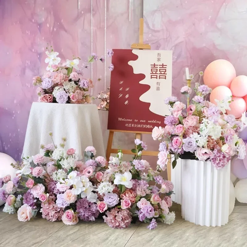 Artificial Flowers Wedding Backdrop Decoration Table Centerpieces Road Lead Flower Ball Floor Flower Row Party Table Runner Dec