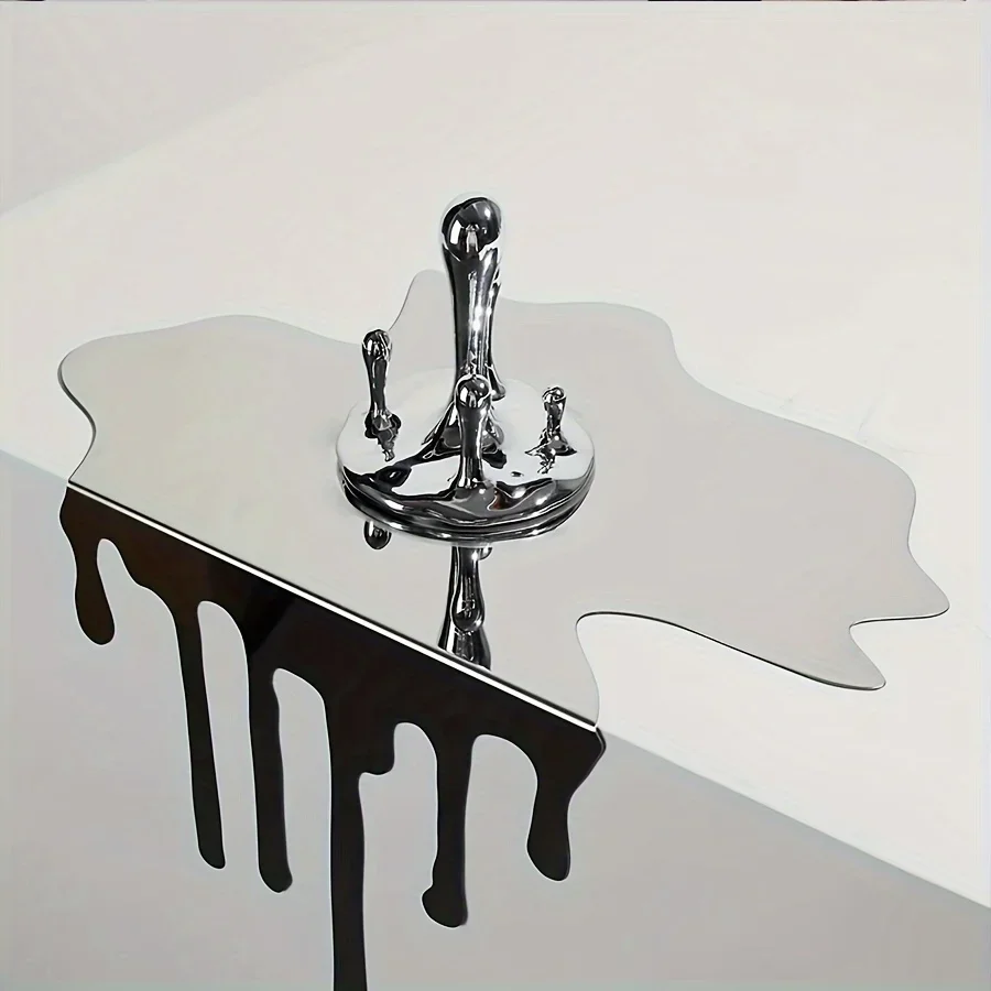 Decoración Minimalismo Acero Inoxidable Gotas, Agua Corriente Superficie Reflectante Obra Arte Escritorio Moderno Elegante