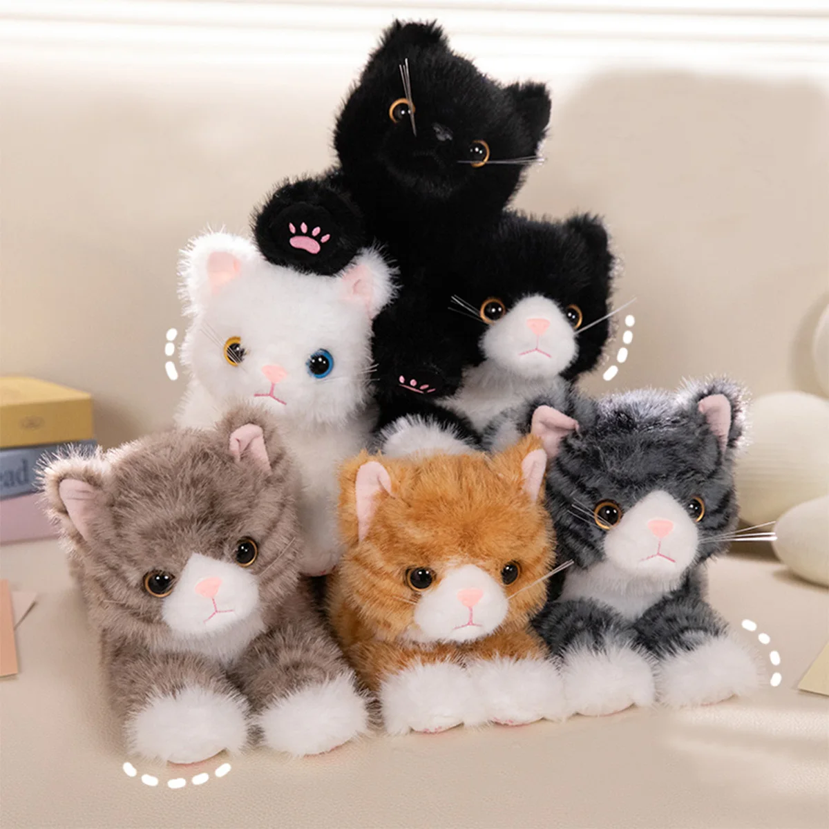 

40cm Cute Simulated Cat Doll Plush Toy Stuffed Soft Animal Plush White Black Kitten Pillow Kids Girls Birthday Gift Pet Toys