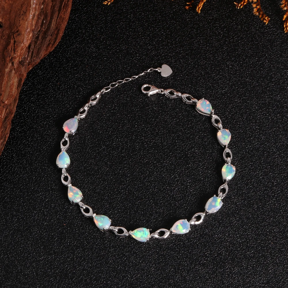 

Luxury colorful natural Opal pear bracelet 925 sterling silver ladies and girls daily wear fine jewelry