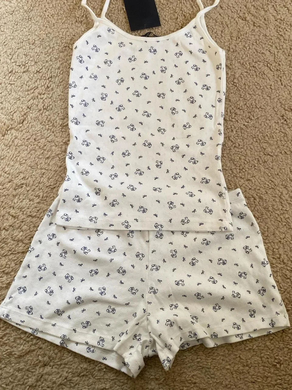 Bow Little Bears Eyelet Vest Shorts Pajama Set Woman Slim Camis+Straight Short Pant Sweet Cotton Home 2 Piece Sets Y2k