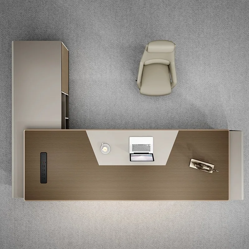 Bureau de bureau de direction de rangement marron, grands et grands bureaux d'ordinateur modernes, tiroirs de luxe, meubles pour petits espaces
