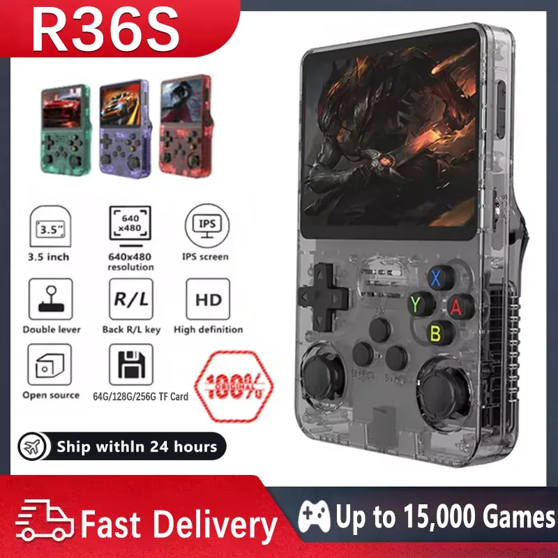 

New Hot Sale R36S Retro Handheld Game Console 3.5-inch IPS Screen 128GB Pre installed Gaming Linux System HandheldGame Console