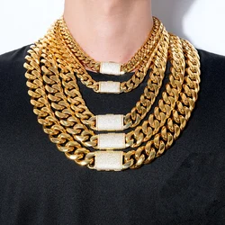 12/14/18/20/22mm Big Heavy Solid Stainless Steel Cuban Miami Link Chain Necklaces for Men Hip Hop Bling Iced out Rapper Jewelry