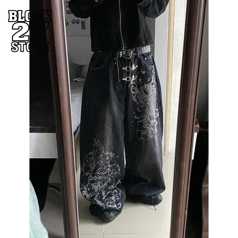

Vintage Printing Baggy Jeans Y2K Harajuku Trend Men and Women Hip Hop Fashion Casual Joker Couple Wide-leg Pants Streetwear New