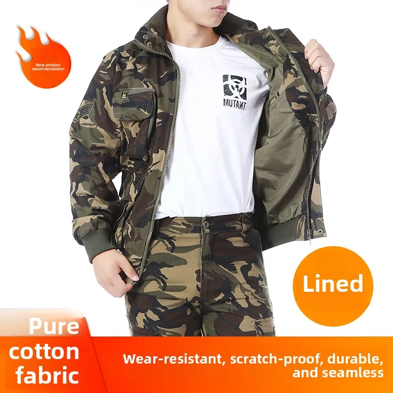 

Мужской рабочий костюм из чистого хлопка, камуфляжный, утолщенный, износостойкий, для осени и зимы, спецодежда для сварщиков