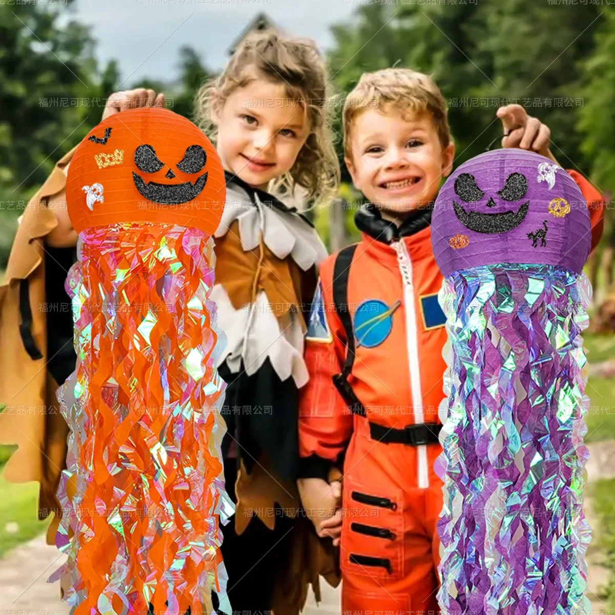 

Halloween Jellyfish Lanterns Hanging Decor Orange Black White Halloween Pumpkin Paper Lanterns Outdoor Spooky Home Party Decor