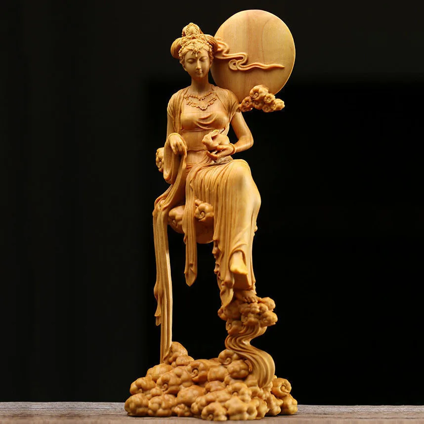 

Cliff cypress wood carving Chang'e Fairy Crafts Home furnishings Chinese Classical Ladies Home decoration accessories Gift