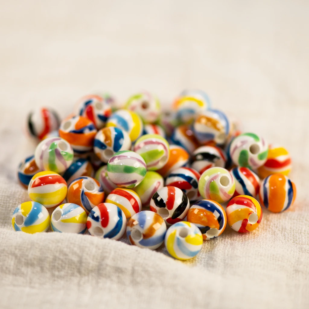 10mm Hand-Painted Ceramic Beads with Abstract Art Design for Jewelry Making Handcrafted Colorful Z817