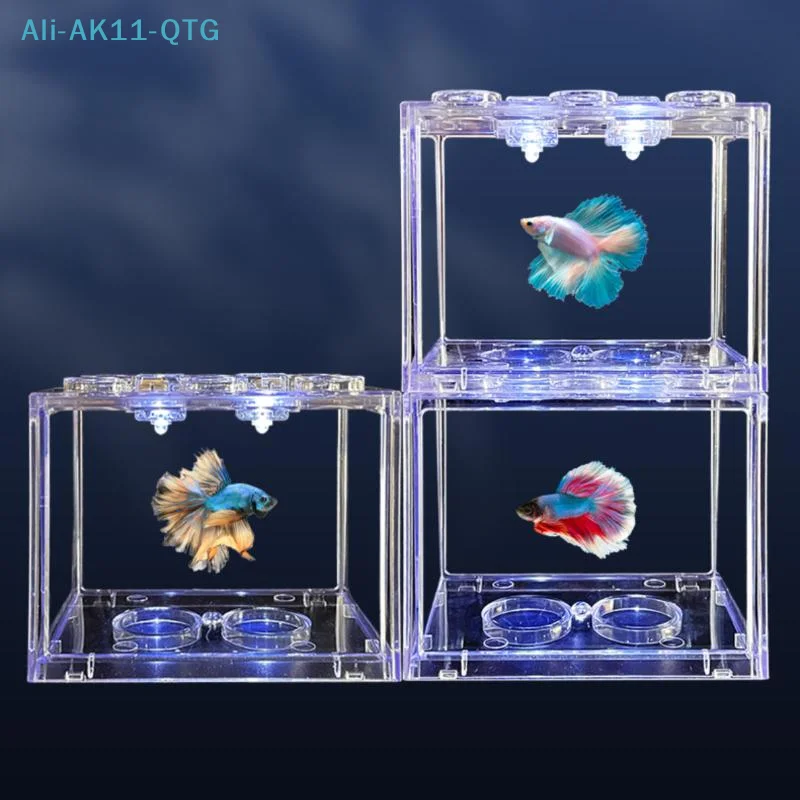 NEW Aquarium Mini Acrylic Fish Tank Reptile Pet Box Stackable Aquarium Cylinder Landscape Seaweed For Home Office Decoration