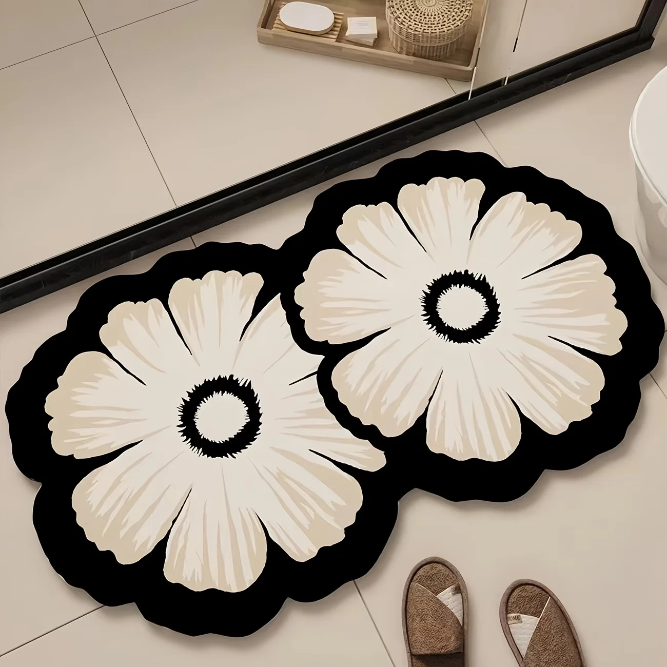 1PC Flower Pattern Diatomaceous Soil Bathroom Non-Slip Mat Decorative Floor Mat Super Absorbent Soft Shower Entrance Carpet view 6