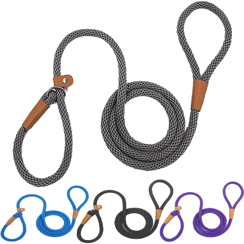 Halsband Hondenriem Slip Rope Lead Leash Heavy Duty Gevlochten Touw Verstelbare Lus Kraag Training Riemen Voor Medium Grote honden