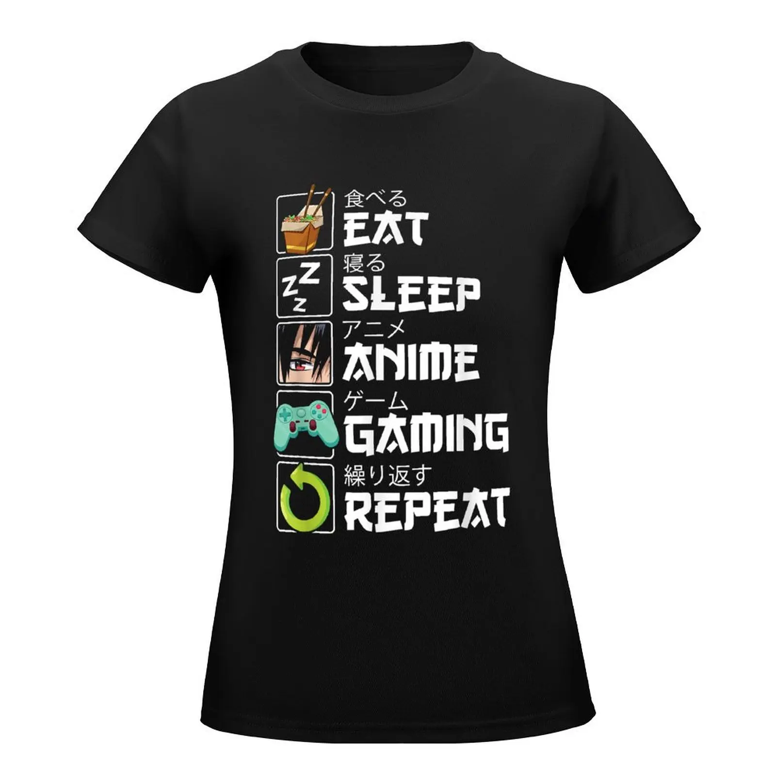 Eat Sleep Anime Gaming Repeat Kawaii Otaku Anime Manga T-Shirt Short sleeve tee tees shirts graphic tees clothes for Women