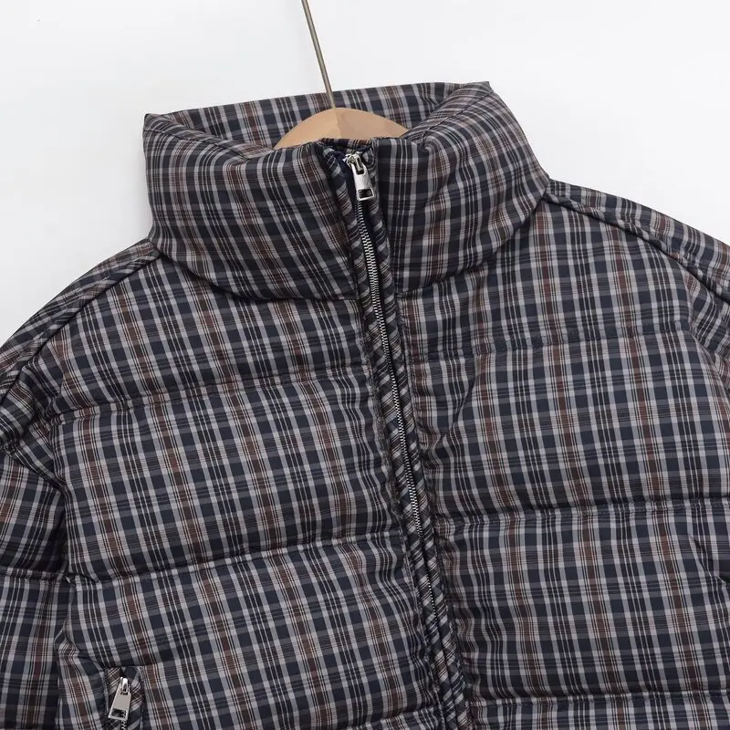 เสื้อโค้ทผ้าฝ้ายลายสก็อต แขนยาว คอตั้ง สำหรับผู้หญิง ฤดูหนาว 2025 รุ่นใหม่ล่าสุด สไตล์ลำลอง มีซิป ปิดด้านนอก เหมาะสำหรับใส่ไปทำงาน