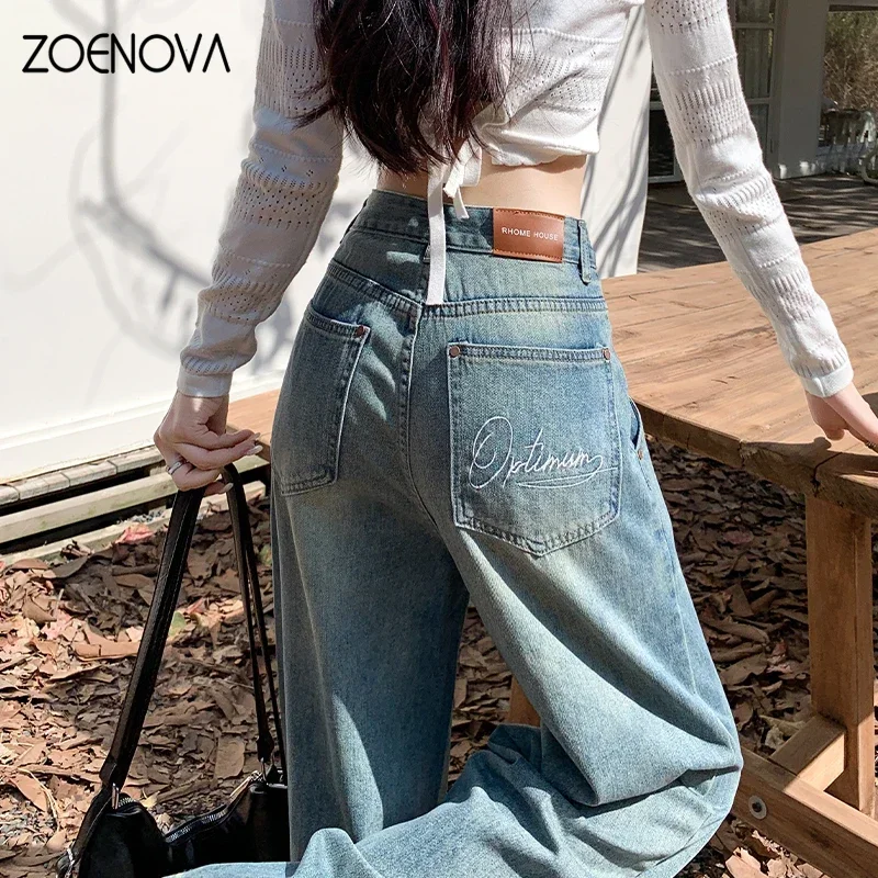 

ZOENOVA Women Jeans Vintage Baggy Straight Denim Trousers High Waist Loose Wide Leg Casual Long Pants Clothing Female Streetwear