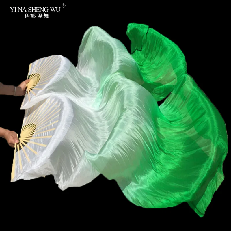 100% Real Silk Fan for Kid Women Belly Dancing Performance Fans Gradient Color Dancer Performance Practice Long Silk Fans 1 Pair