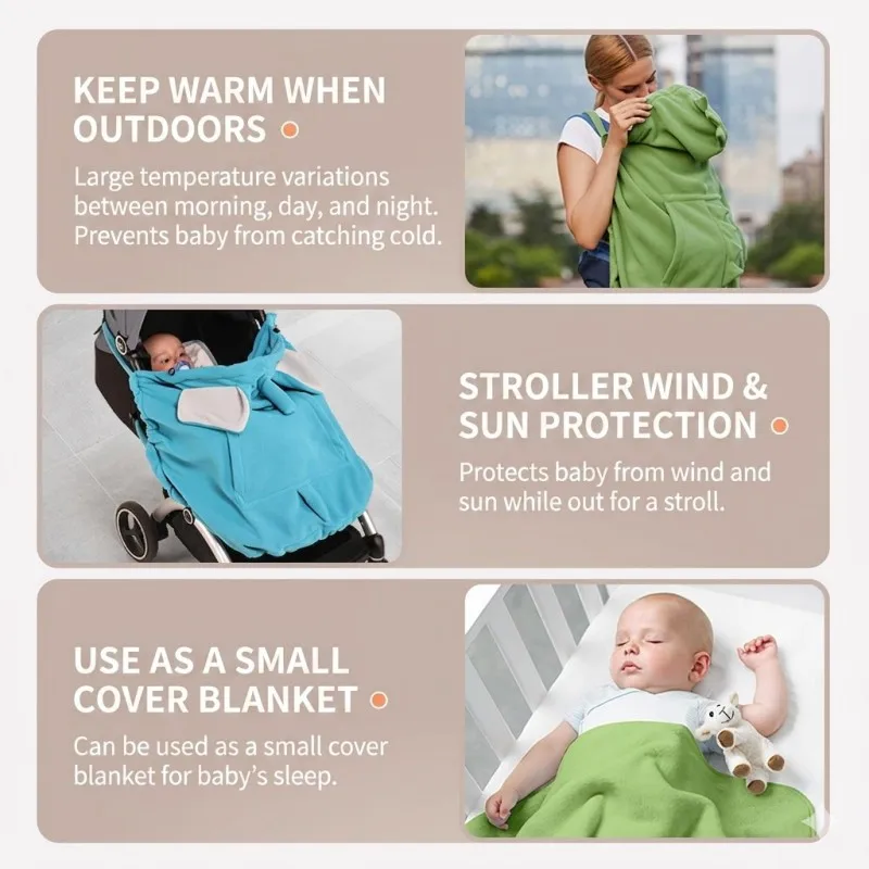 Baby Carrier Cover Hooded Cute Cartoon Windproof Infant Carrier Cloak Unisex for Newborn Outdoor Travel Daily Use