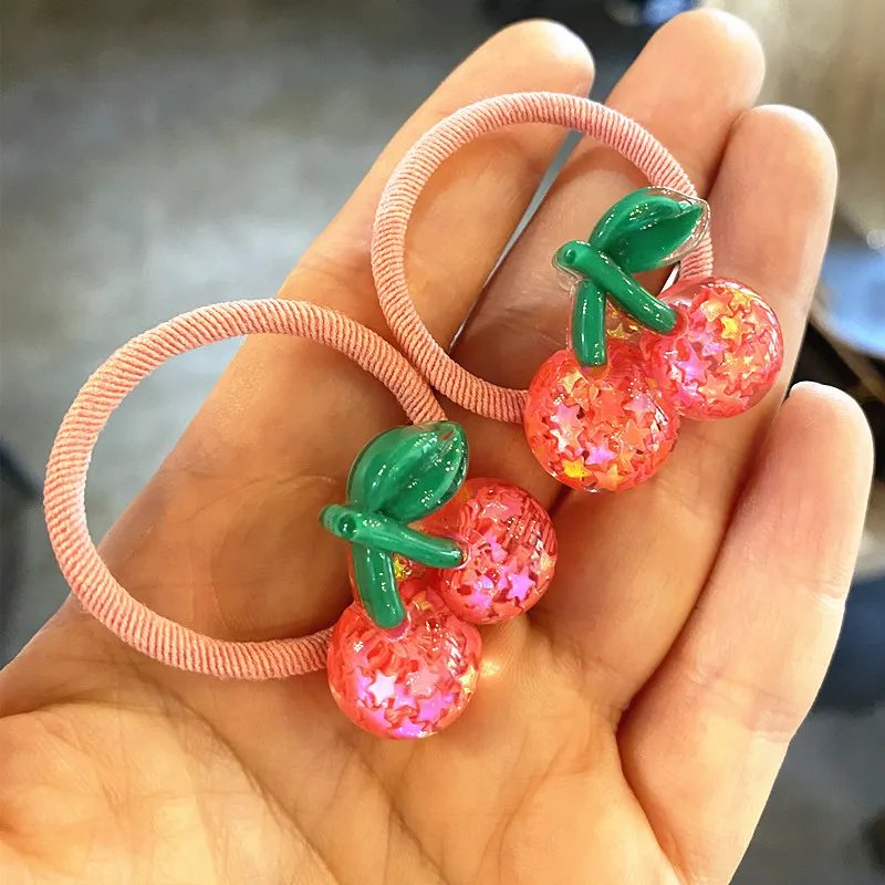 Girls Hair Elastics Premium with Sequin Star and Cute Fruit Designs Colorful Soft Elastic Bands for Kids Daily School Party Use