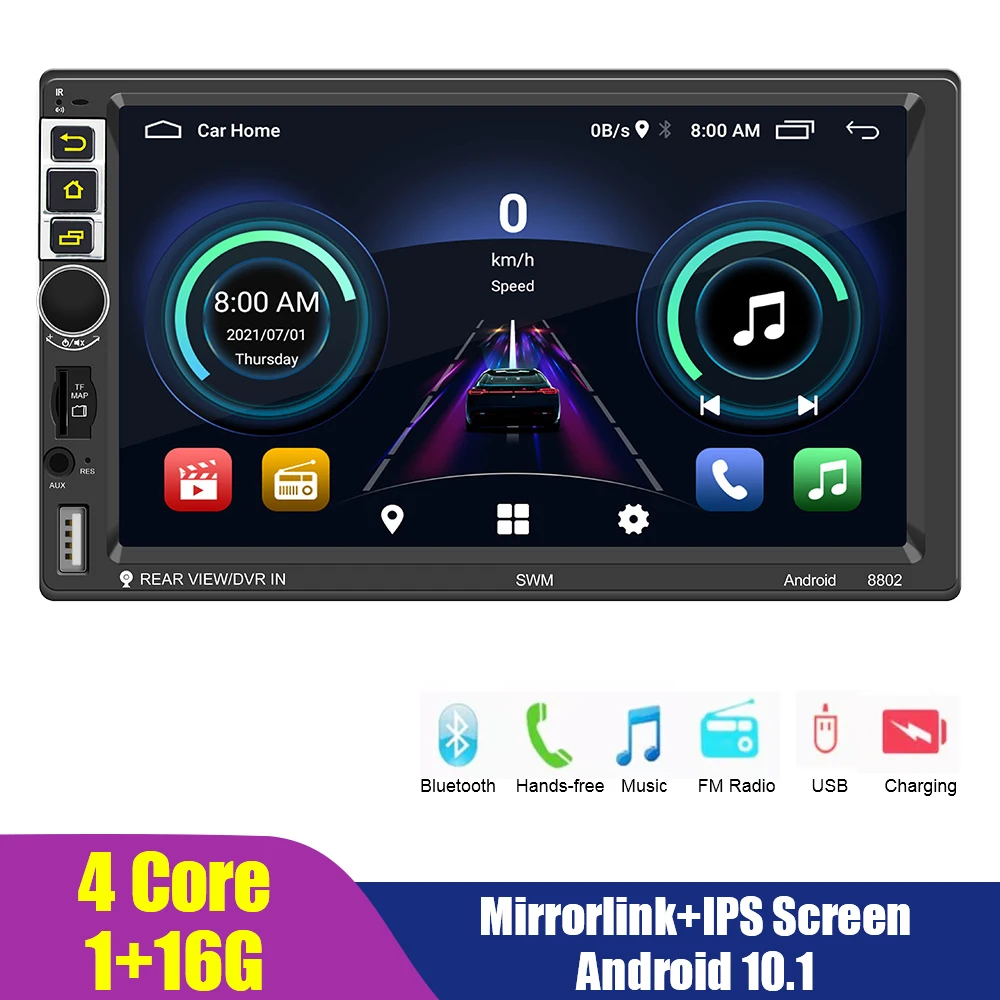 

Hands-free 7 Inch TF 5-USB Car Radio Android 10.1 GPS Bluetooth WIFI FM Receiver Mirror Link Multimedia Player Universal 2 Din