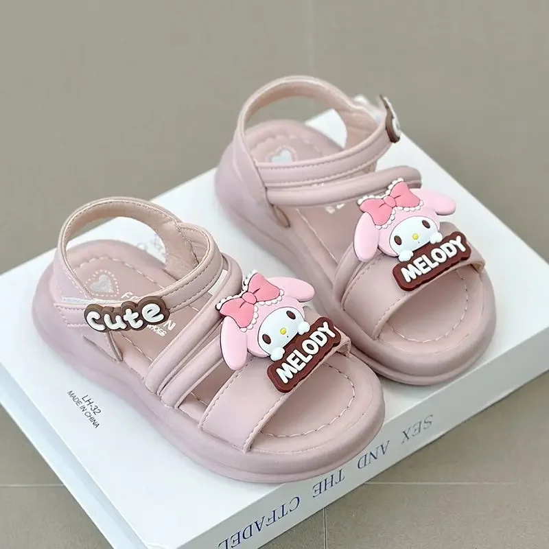 

Girly Heart My Melody Anime Kawaii Sanrio Ins Fashion Soft Princess Sandals 2025 Cute Children Beach Shoes Gifts for Kids