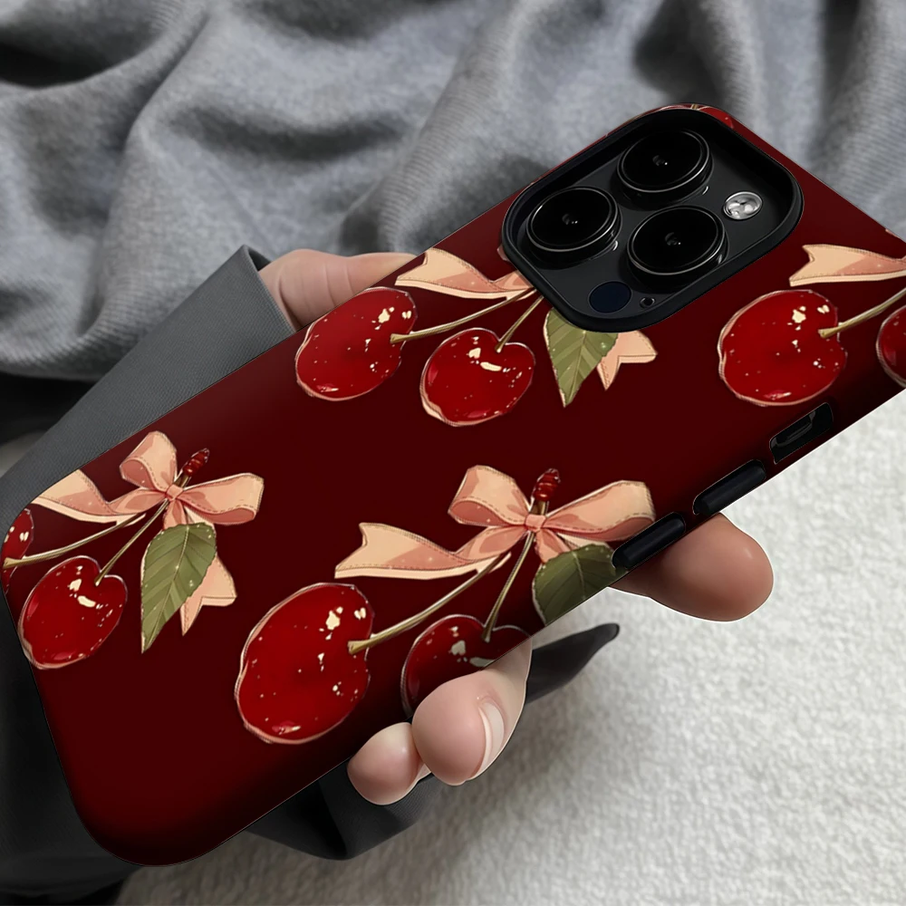 Vintage cereja arco iphone17 deve para caso de telefone magnético para iphone 17 16 15 14 13 pro max plus único caso resistente de dupla camada