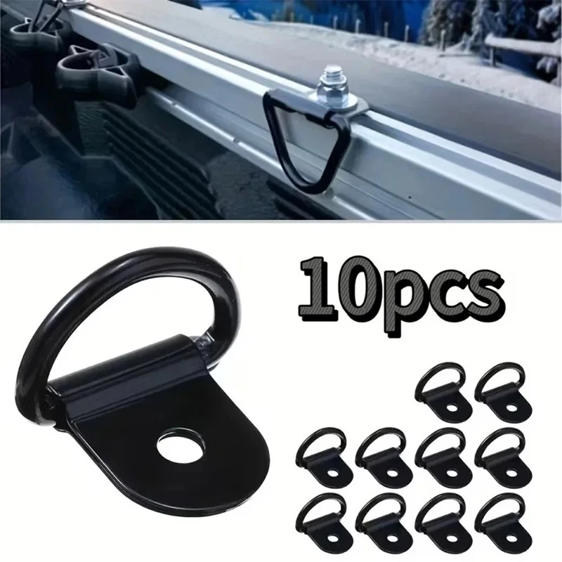 10PCS D-Ring Cargo Tie Down Anchors Black Heavy-Duty Iron D Shape Pull Hook 4.5/5.5/6.5mm Hole Diameter Hardware Accessories
