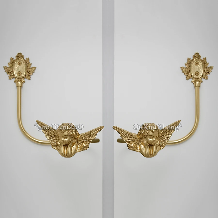 Exquisite Designed 1Pair Solid Brass European Angels Curtain Holdbacks Wall Drapery Tie Back Hooks Hangers Home Decorations