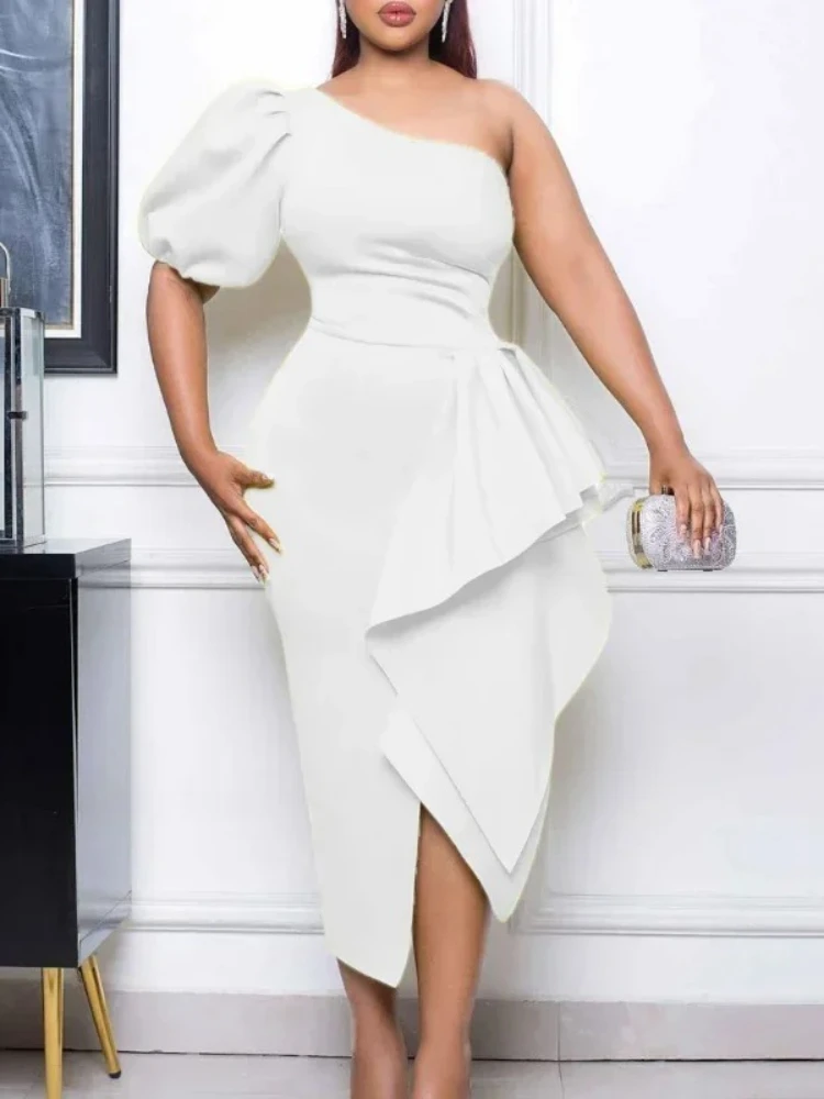 

2025 Spring New Elegant African Dresses for Women Plus Size One Sleeve Ruffles Evening Party Long Dress Robe Africa Clothes